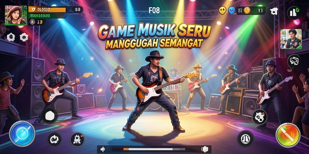 Screenshot F08 menampilkan gameplay yang seru dengan musik yang menggugah semangat.