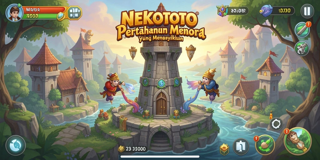 Tangkapan layar NEKOTOTO menampilkan aksi pertahanan menara yang mendebarkan.